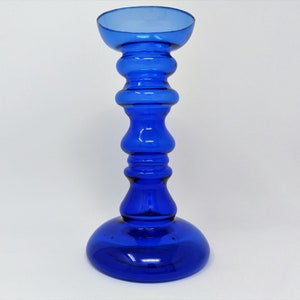 Vintage Candlestick 1960s Ingrid Glas –  German Mid Century Design – Hooped Op Art – Cobalt Blue Crystal Glass