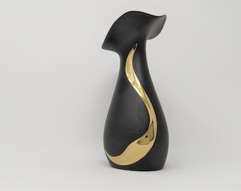 Vintage Vase – Porcelain Black & Gold Gilded – Gerold Porzellan Bavaria Tettau Germany – 1970s 1980s – Shape in the Manner of Art Nouveau