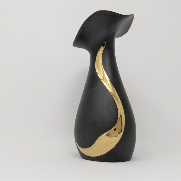 Vintage Vase – Porcelain Black & Gold Gilded – Gerold Porzellan Bavaria Tettau Germany – 1970s 1980s – Shape in the Manner of Art Nouveau