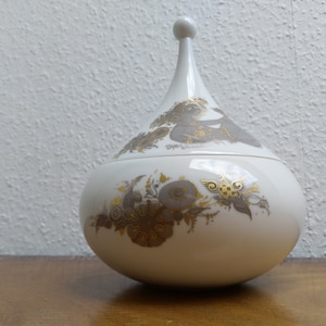 Vintage Rosenthal Box + Lid Sammuramat – 1960s 1970s studio line Design Bjoern Wiinblad – Real Gold & Grey – Mid Century Modernist Porcelain
