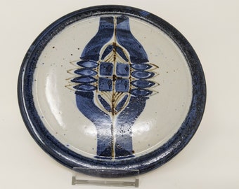 Vintage Platter Bornholm Denmark – 1990s Marie Hjorth Dansk Studio Pottery – Signed & Label – Danish Ceramic Candle Tray Dish Plate