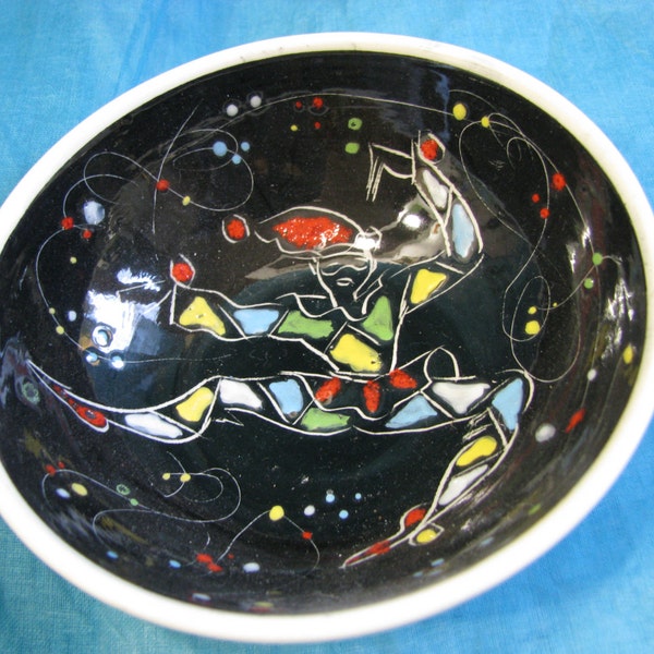 Italian Mid Century Modern Bowl Dish – Italy 1960s Sixties – Harlequin – Art Pottery