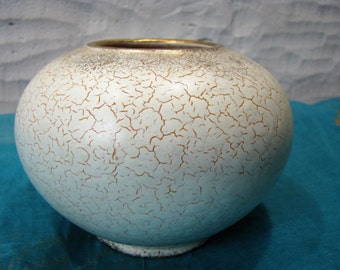 Vintage Vase Dümler Breiden – 1950s German Mid Century Mod Ceramic – Gold & White Glaze – Schrumpfglasur like Jasba Cortina