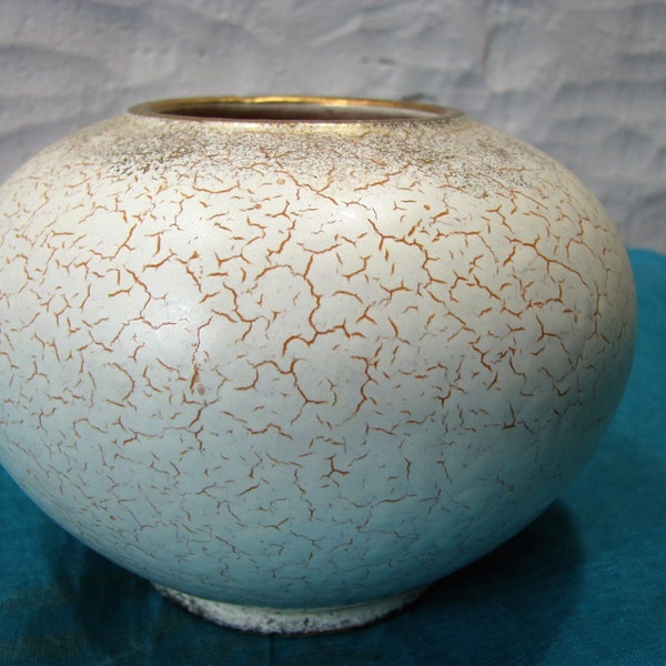 Vintage Vase Dümler Breiden – 1950s German Mid Century Mod Ceramic – Gold & White Glaze – Schrumpfglasur like Jasba Cortina