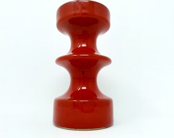 Vintage Candlestick Cari Zalloni – Steuler Keramik Continua Serie 149/15 – Glossy Red Glaze – 1960s Op Art Design – German Modernist Pottery