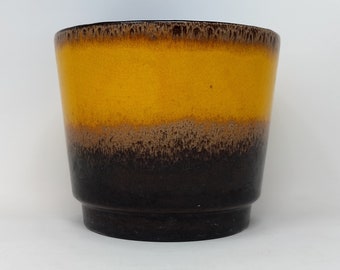 Vintage Übertopf – Scheurich Nr. 806-14 – Orange Schwarz & Braun – 60er 70er Jahre – Mid Century Keramik