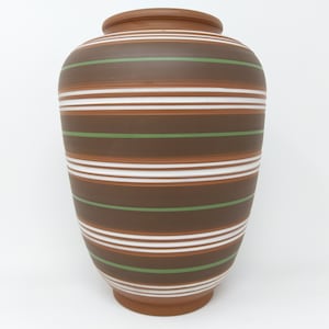 Vintage Ilkra Klinker Vase – 1950s West German Pottery – Mid Century Modern 1958 Design – Red-Brown Clay & Stripes – Tall – Model 117/25