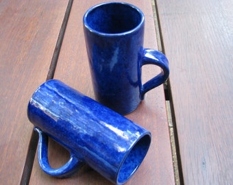 2 vintage Mugs Böttger Keramik Wandsbek BKW – 1960s Mid Century Mod German Art Studio Pottery – Blue Mug – Boettger Hamburg – super rare