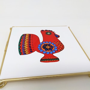 Vintage Trivet Villeroy Boch – 1960s 70s Colorful Pop Art Décor like Acapulco – Rare Red Rooster – Mid Century Heat Resistant Porcelain Tile