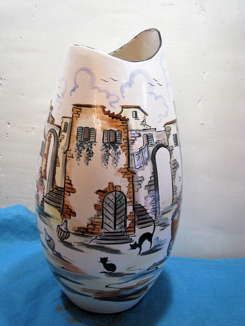 1010 50 Vintage Vase Marzi /& Remy XL \u2013 West German Pottery \u2013 1950s Mid Century \u2013 signed handpainted Spangenberg \u2013 Large Floorvase \u2013 No