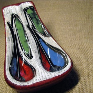 Vintage Pipe Stand Italian Pottery 1960s Mid Century – Red Leather Back – Fantoni Style Desk Accessory Italy – Barware alla moda ceramic