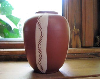 Vintage Vase – West German Pottery – SAWA Keramik – 1950s Mid Century Home Décor – small – Terra Sigillata – Brown & White