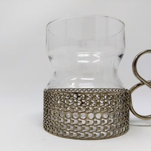 1 vintage Iittala Tsaikka cup with handle – Timo Sarpaneva Scandinavian Glass Design Finland – Metal: Color Silver – Heat Resistant – mug