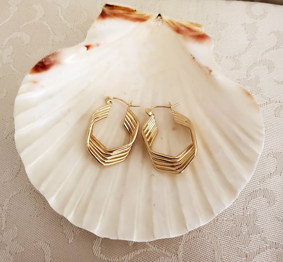 Classic 14k Yellow Gold Hexagon Earrings -EB899