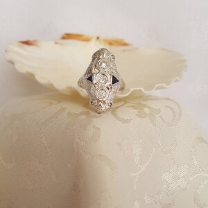 Antique Edwardian Art Deco Diamond & Sapphire 14k White Gold - Etsy