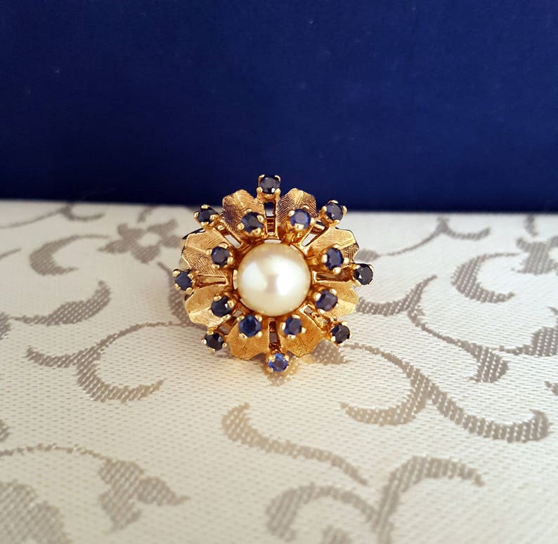 Vintage Pearl and Sapphire Ring in 14k Rose Gold EB782 - Etsy