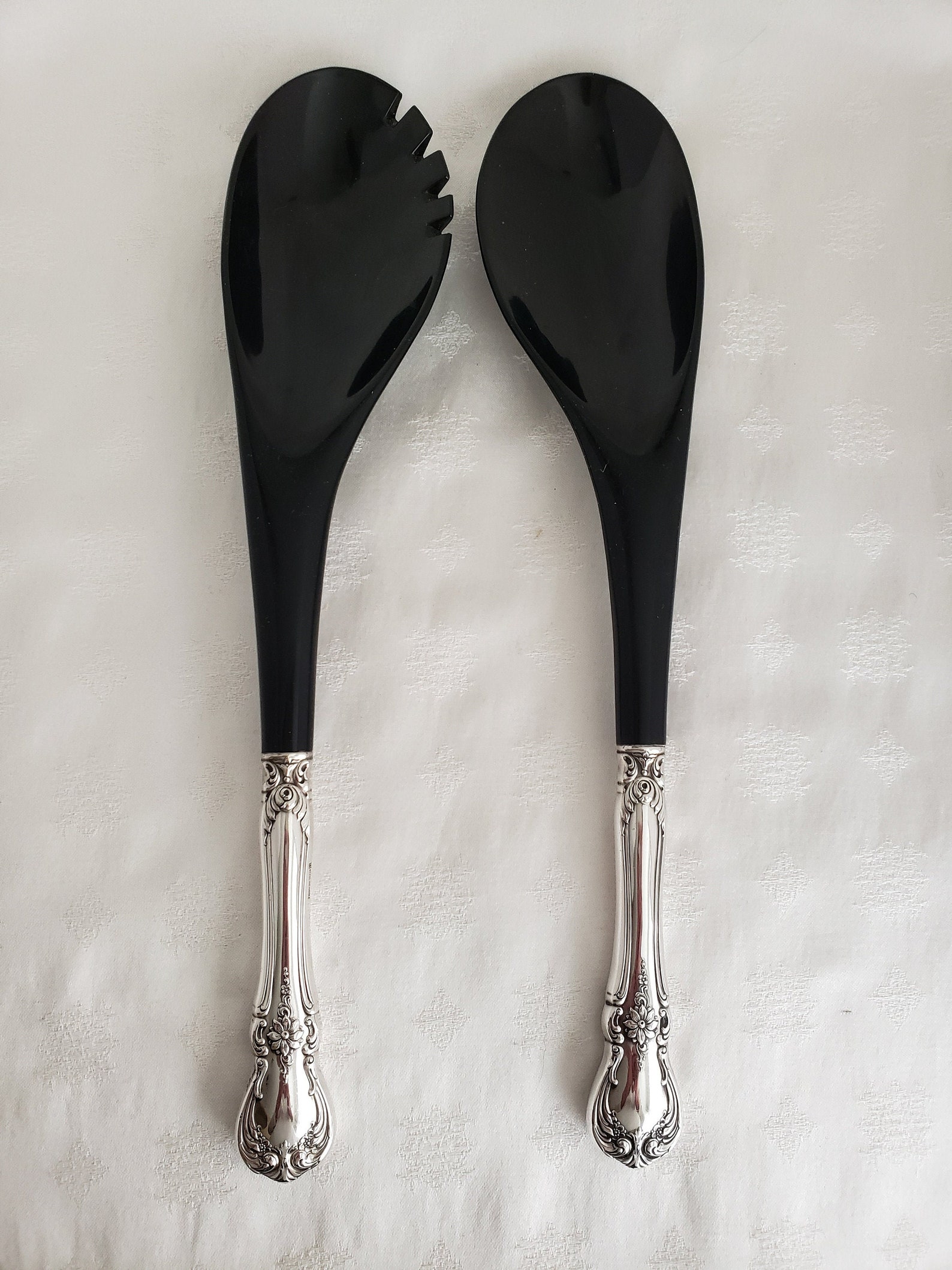 Classic Sterling 925 Silver Salad Fork and Spoon W/black Etsy