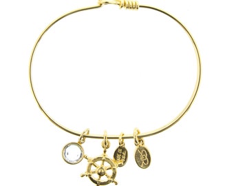 Gold Ships Wheel Bracelet with Swarovski Crystal