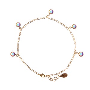 Gold 5-Station Aurora Borealis Swarovski Crystal Drop Anklet