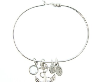 Silver Anchor Bracelet with Swarovski Crystal