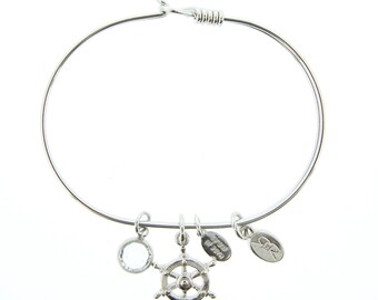 Silver Ship's Wheel Bracelet with Swarovski Crystal