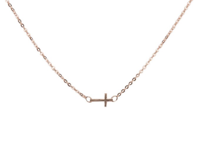 Rose Gold Cross Necklace Etsy