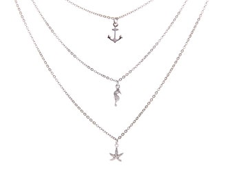 Silver 3-Row Charms Necklace