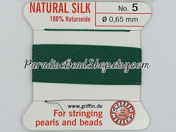 Silk Beading Thread, Griffin Beading Cord With Needle, Green 