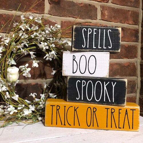 Rae Dunn inspired Halloween words handmade wooden plaque