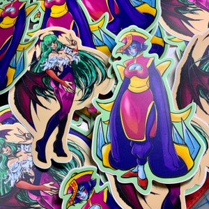 Darkstalkers Vampire Savior Stickers - Morrigan and Hsien Ko 5 inch matte and glossy stickers