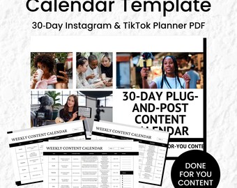 Plantilla de calendario de contenido para redes sociales: Planificador de 30 días para Instagram y TikTok (PDF)