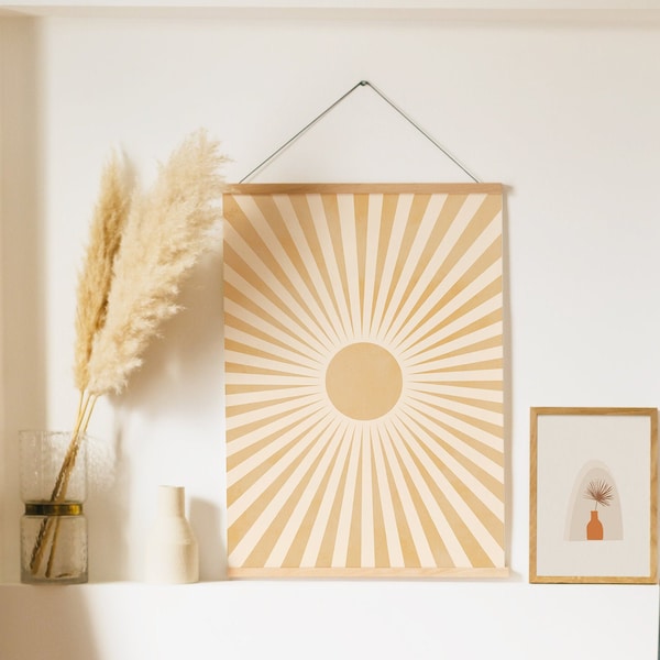 Vintage Golden Sun Rays | Abstract Sun Wall Art | Sun Rays Circle Print | Mid Century Modern Poster | Printable Sunburst Art | Yellow Sun