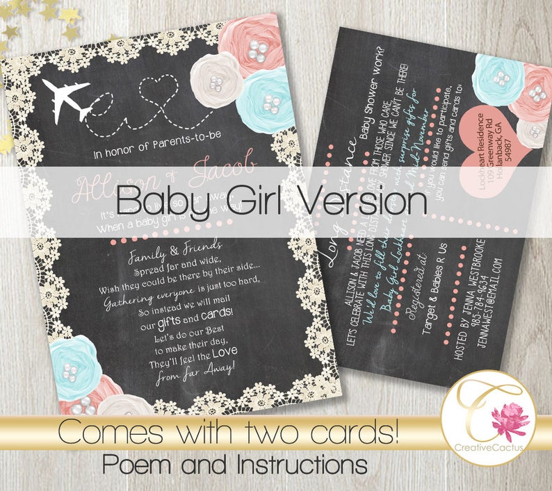 Long Distance Baby or Bridal Shower Invitation PRINTABLE Etsy