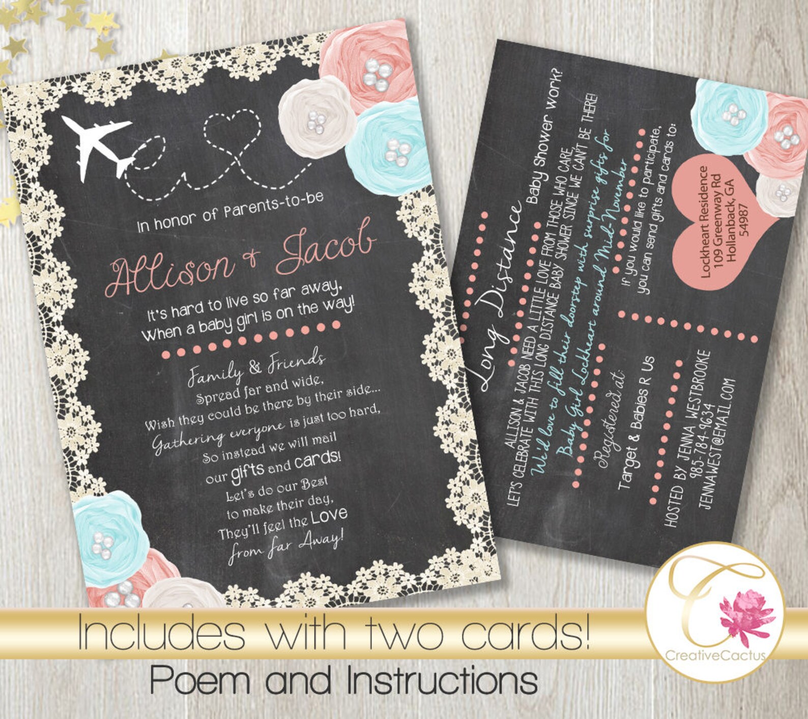 Long Distance Baby or Bridal Shower Invitation PRINTABLE Etsy