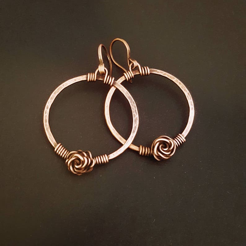 Hammered Hoop Earrings Wire Wrapped Hoops Hammered Copper Etsy