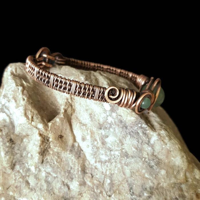 Green jade wire wrap bracelet copper wire bangle bracelet Etsy
