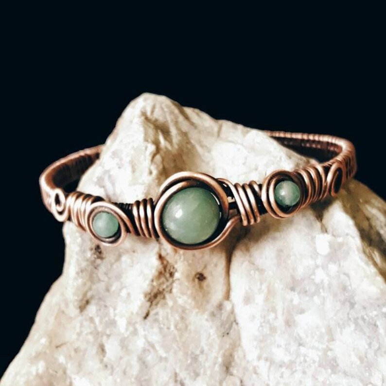 Green jade wire wrap bracelet copper wire bangle bracelet Etsy