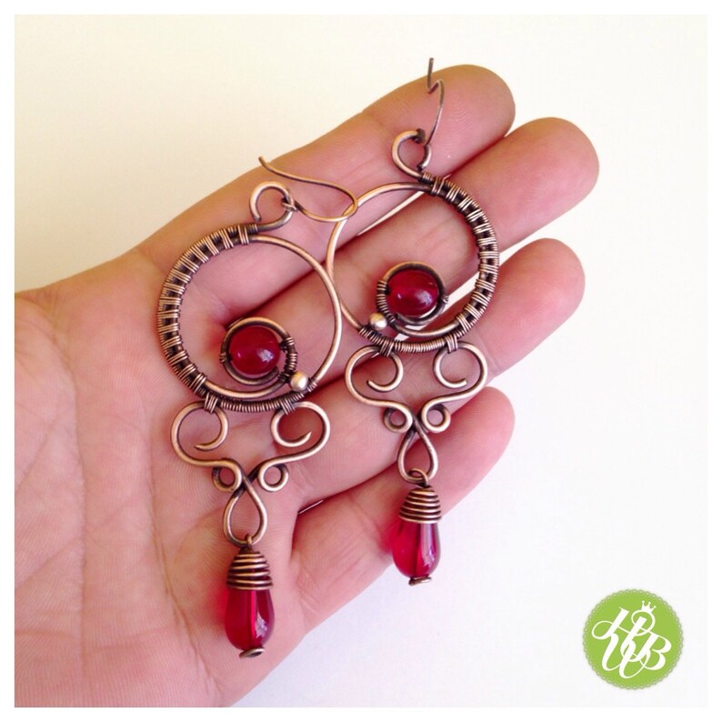 Deep red chandelier earrings wire wrapped crystal earrings Etsy