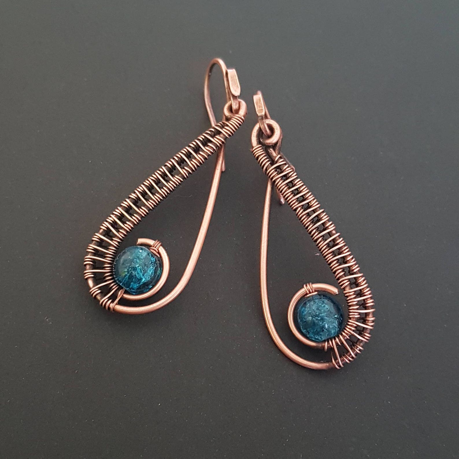 Teal Blue Copper Wire Earring Peacock Teal Earrings Wire Etsy