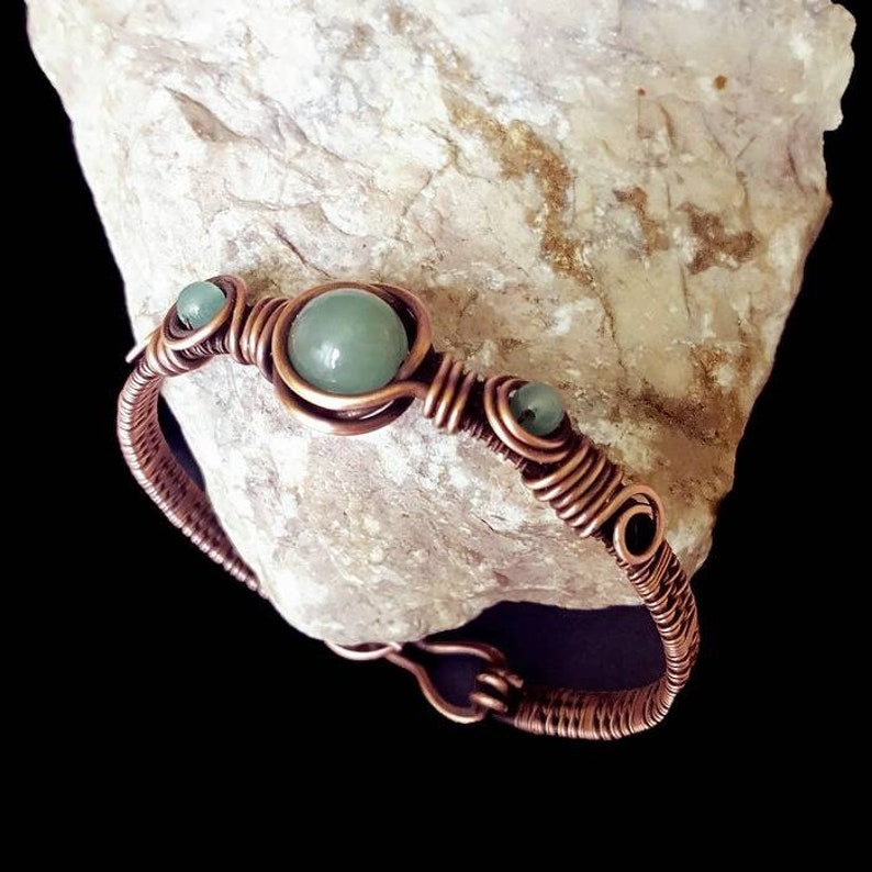 Green jade wire wrap bracelet copper wire bangle bracelet Etsy