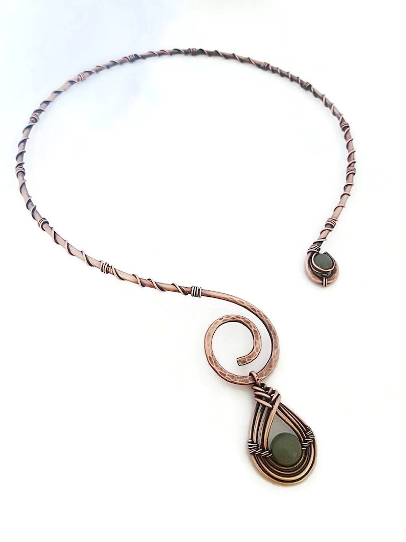 Copper Wire Choker Necklace Aventurine Torc Necklace Wire Etsy Canada