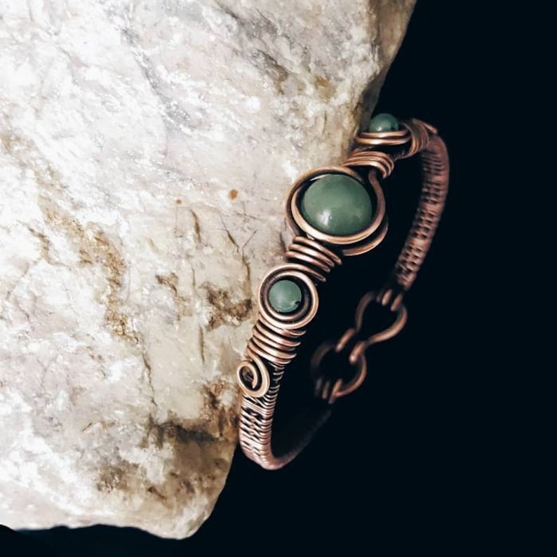 Green jade wire wrap bracelet copper wire bangle bracelet Etsy