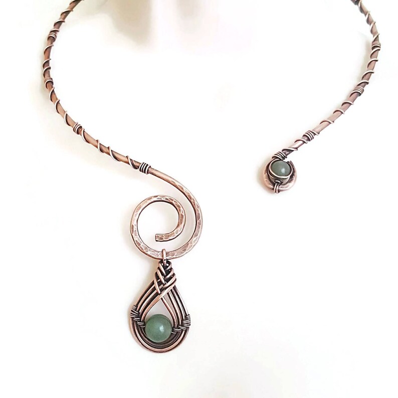 Copper Wire Choker Necklace Aventurine Torc Necklace Wire Etsy Canada