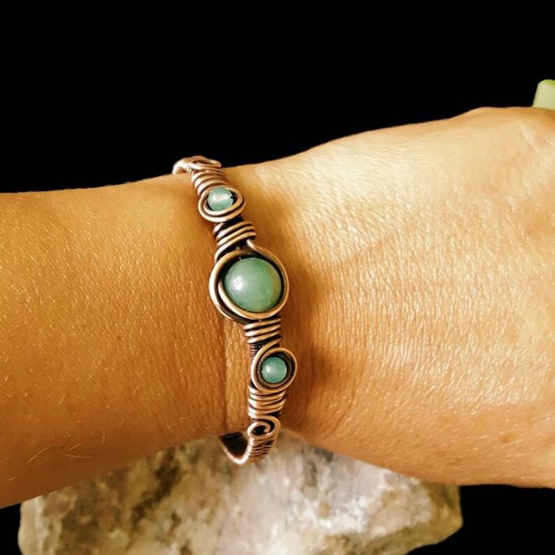 Green jade wire wrap bracelet copper wire bangle bracelet Etsy