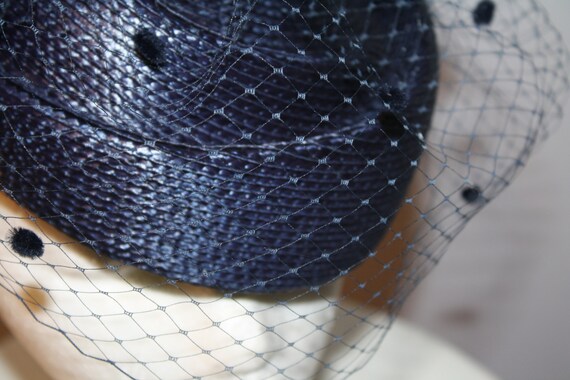 Women's Midnight Blue Symmetrical Pillbox Dress Hat With Veil