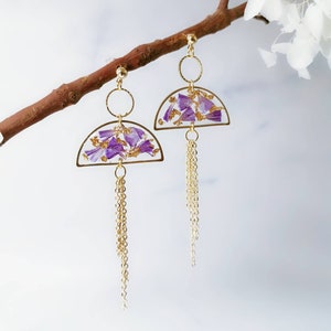Forget me not Earrings, Purple Pressed Flower Earrings, Real flower Earrings, Resin flower Jewelry, Botanical Jewelry.