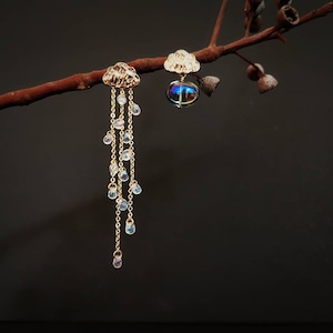 Asymmetrical Rain Cloud Earrings: Iridescent Swarovski Crystal Dangle