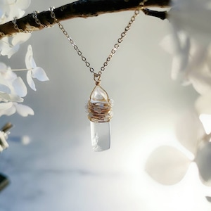 Natural White Crystal Necklace, Wire Wrapped Crystal Pendant, Clear Quartz pendant, gemstone necklace, Christmas gifts for Women.