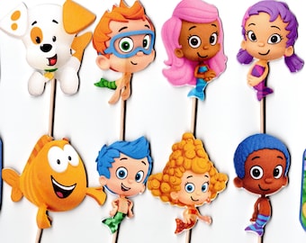 12 Bubble Guppies Cupcake toppers- Bubble Guppies, Bubble Guppie cupcake picks, Bubble Guppie decoration Birthday Party Pick