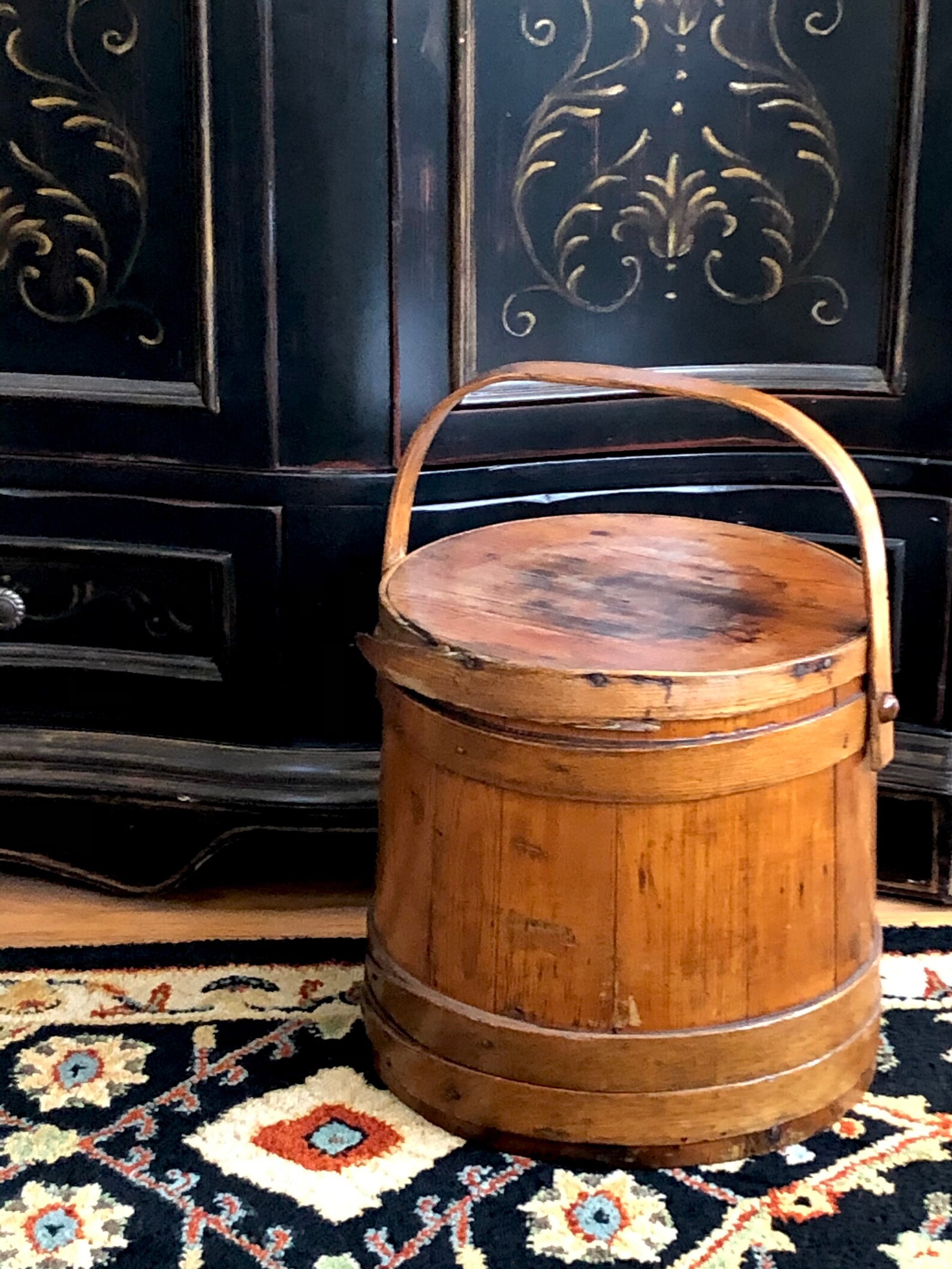 FIRKIN SUGAR BUCKET / Large Antique Wooden Bucket with Lid Etsy